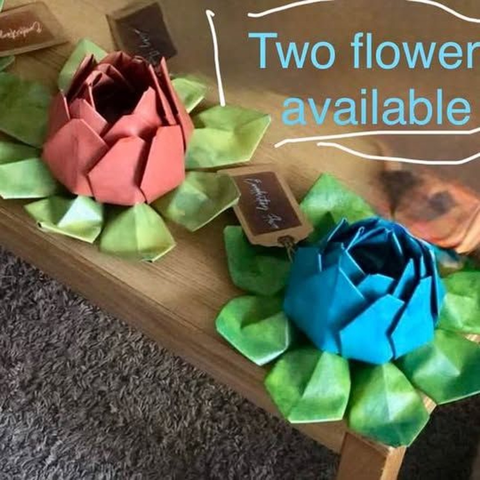 Lot of 2 Beautiful Handmade Origami Rose Flower Decor