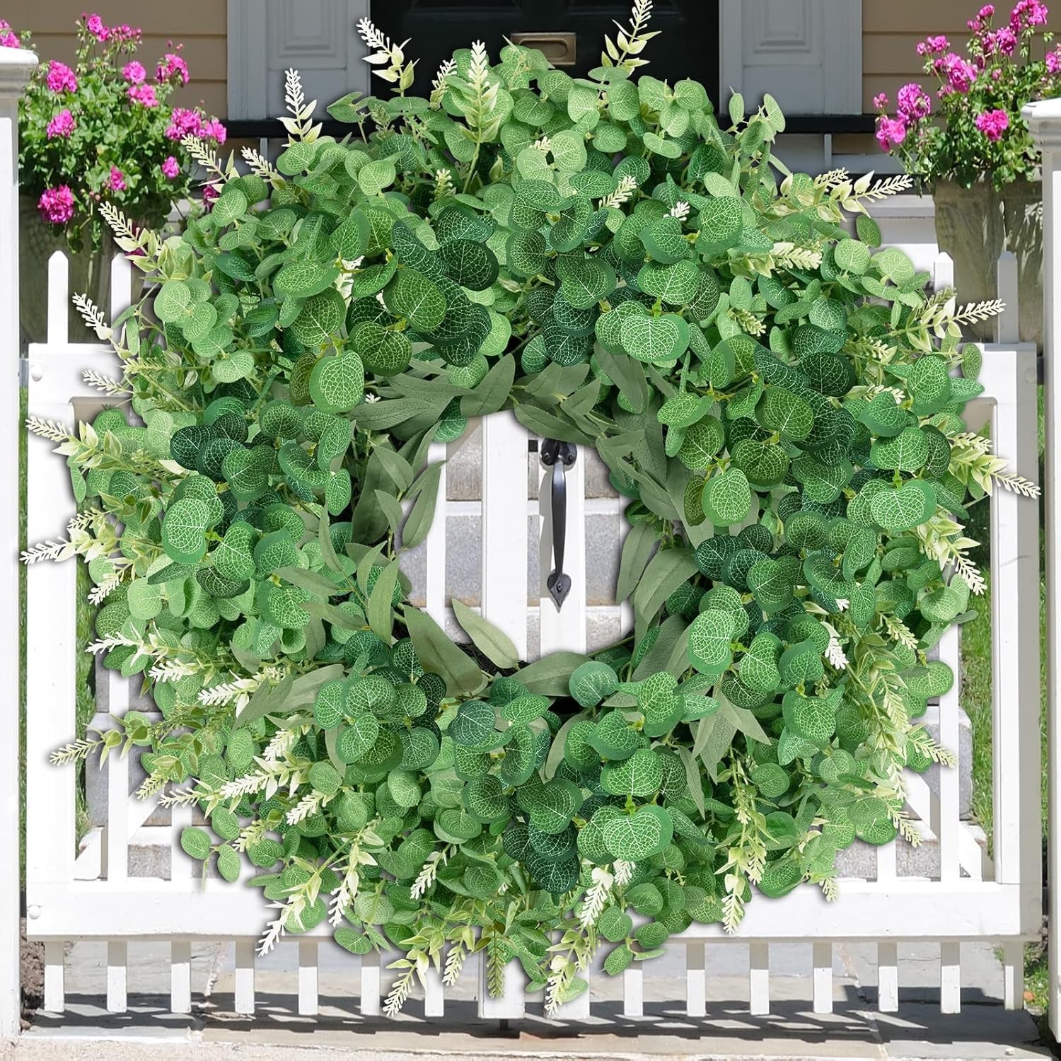 26 Inch Artificial Eucalyptus Wreath for Front Door Indoor Outdoor Greenery A…