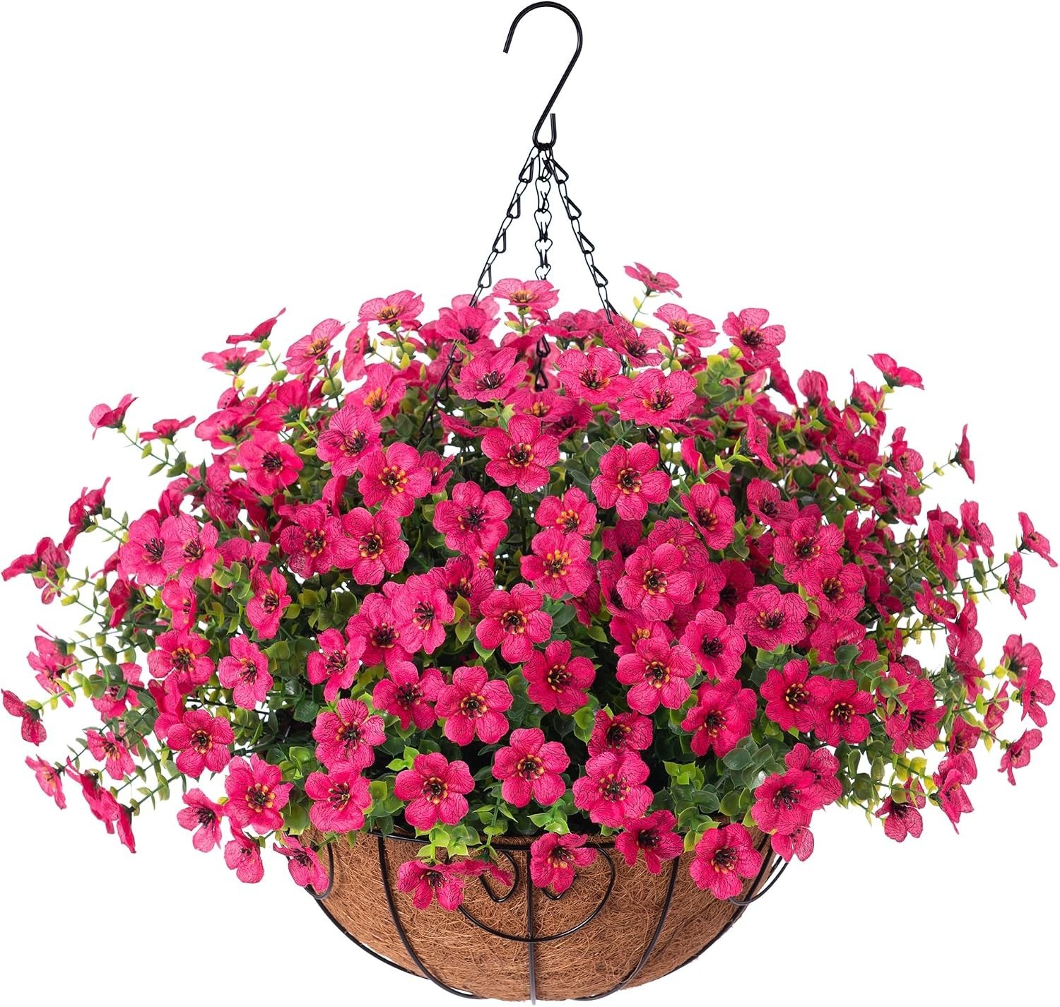 Realistic Faux Silk Flower Basket for Outdoor & Indoor Decor – Hot Pink Daisy
