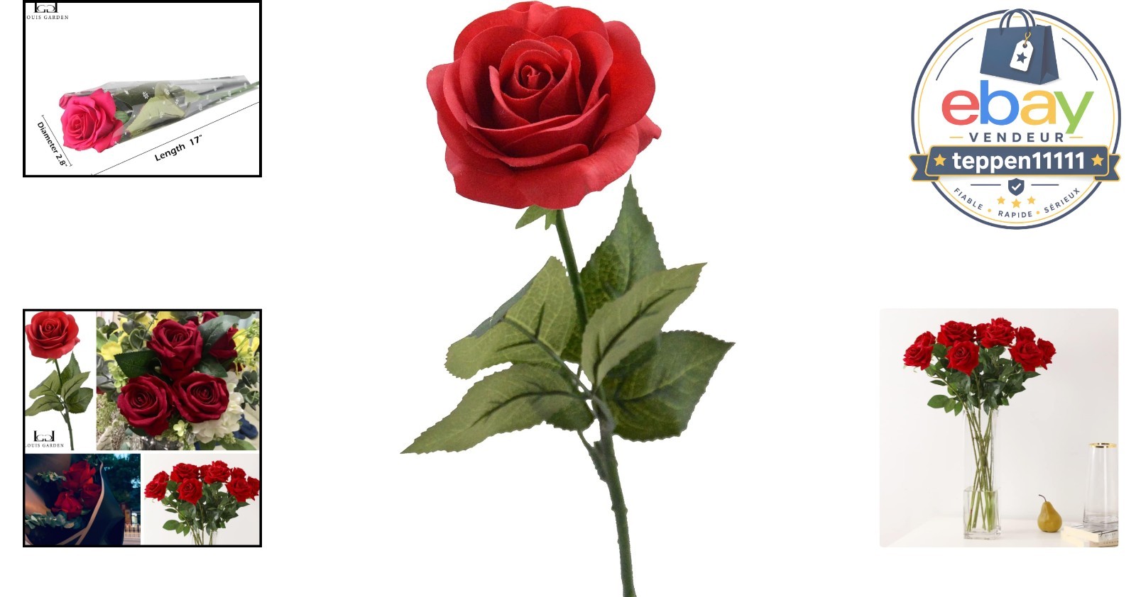 Red Rose Artificial Flowers 17″ Fake Silk Flower Home Decor Centerpieces