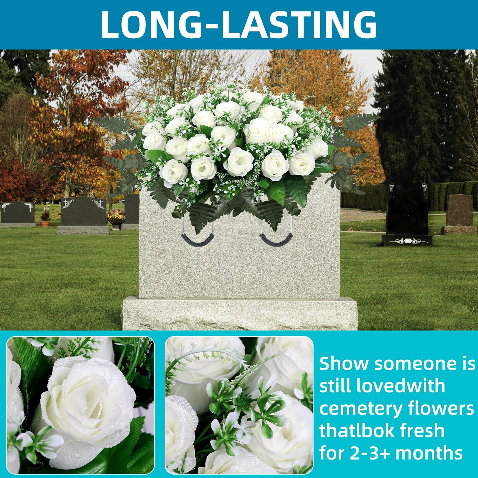LOSFOTBO Headstone Flower Saddle,Large Artificial Headstone Flower Saddles fo…