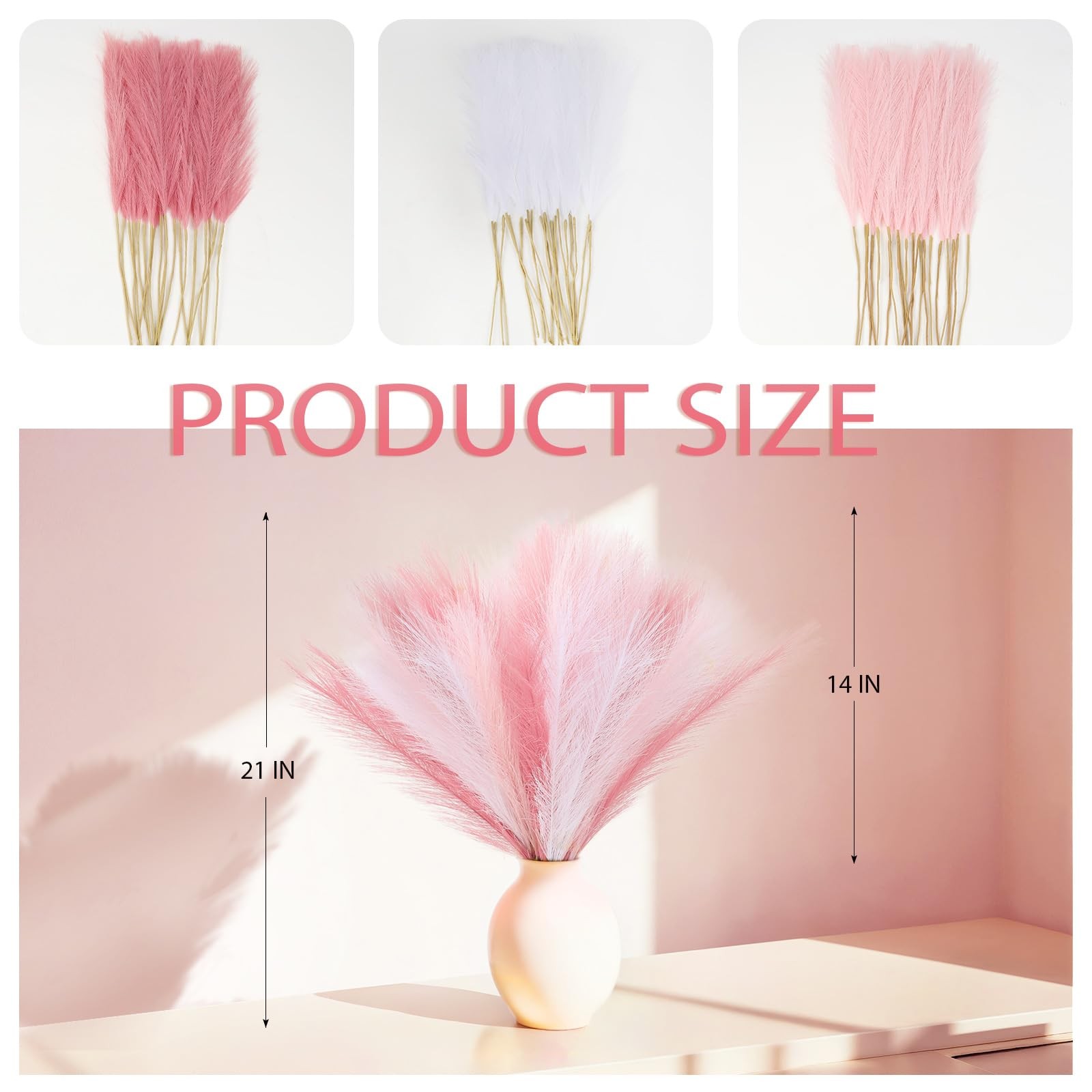 30 PCS Pampas Grass Decor 21 Inch Artificial White Pink Vase Filler