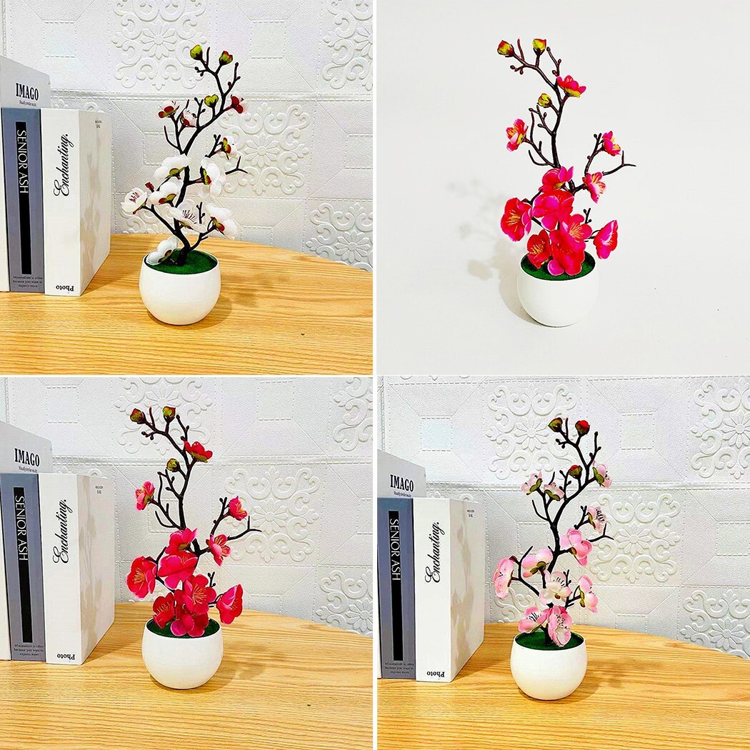 Bonsai Simulation Artificial Pot Plant Home Office Plum Blossom Decor
