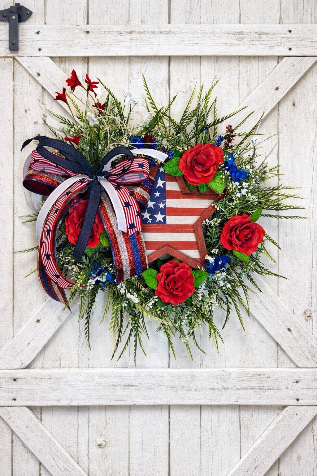 Patriotic Wreath USA Flag Red White Blue Front Door Decor Bow