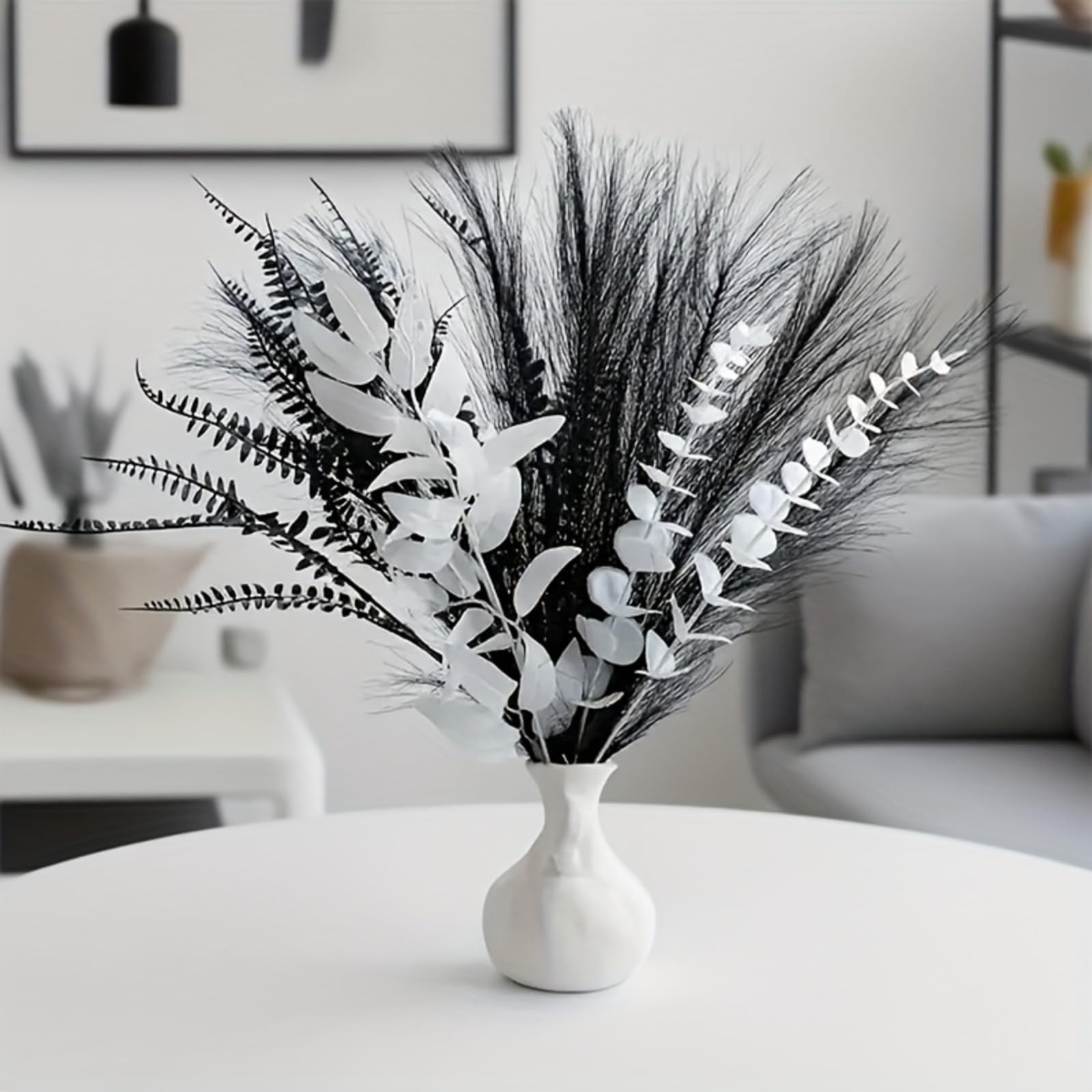 Black and white artificial bouquet in minimalist Nordic style, featuring arti…