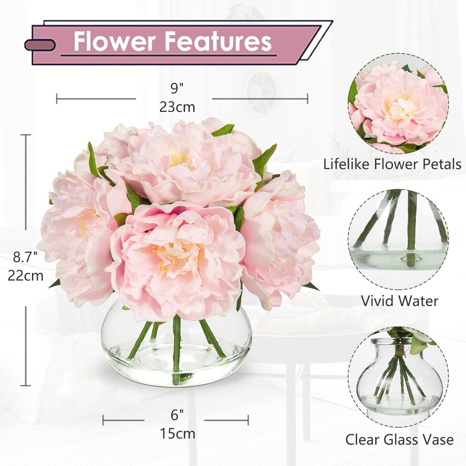 Artificial Peony Flowers with Faux Water