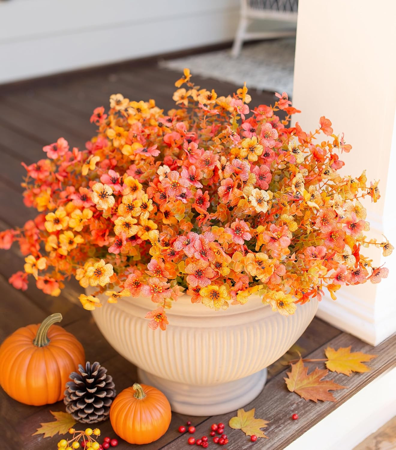 Artificial Fall Flowers Faux Mums for Outdoor Indoor Garden Home Decoration, Fau