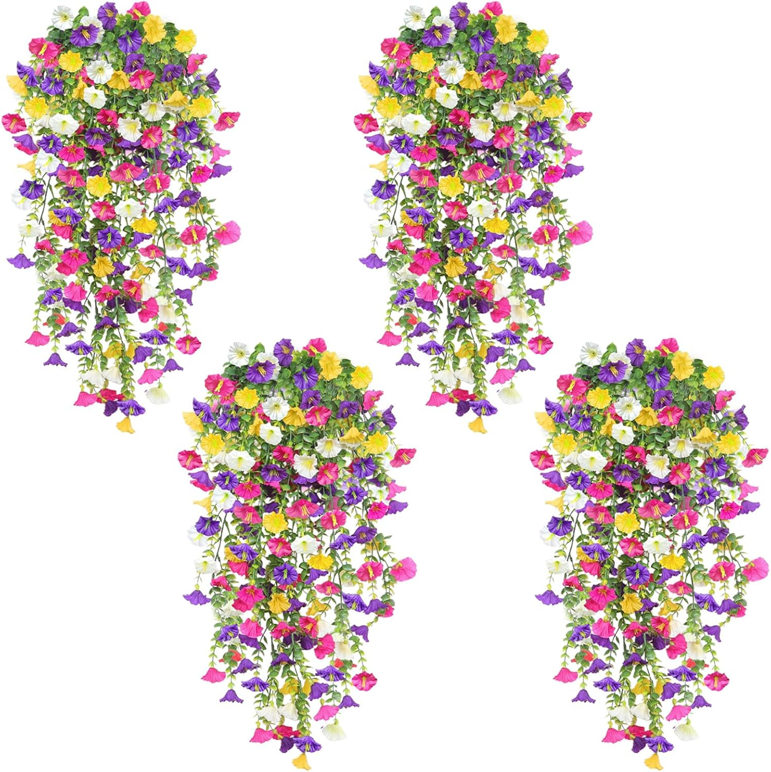 4PCS Artificial Hanging Flowers for Outdoors Summer Decoration, Fake Hanging Pla