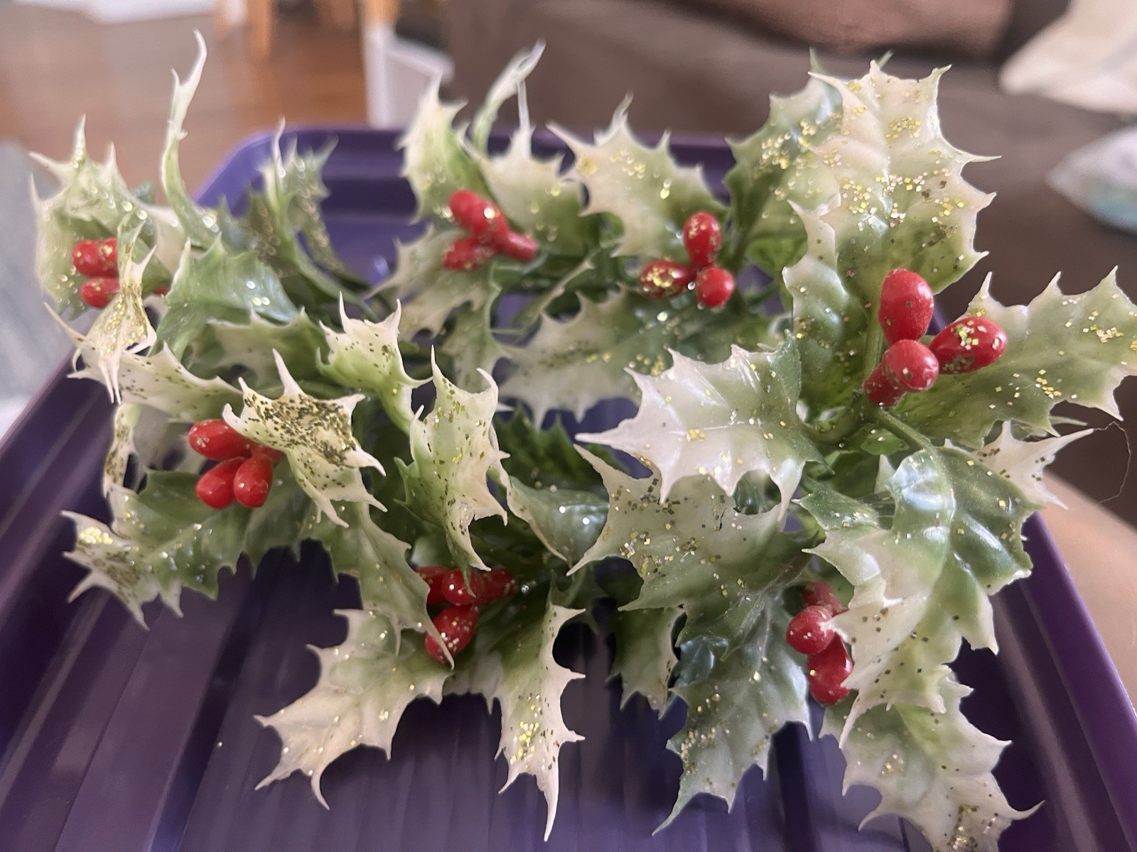 VTG 3 MCM Plastic Christmas Winter Variegated Greenery Red Berries Floral Picks