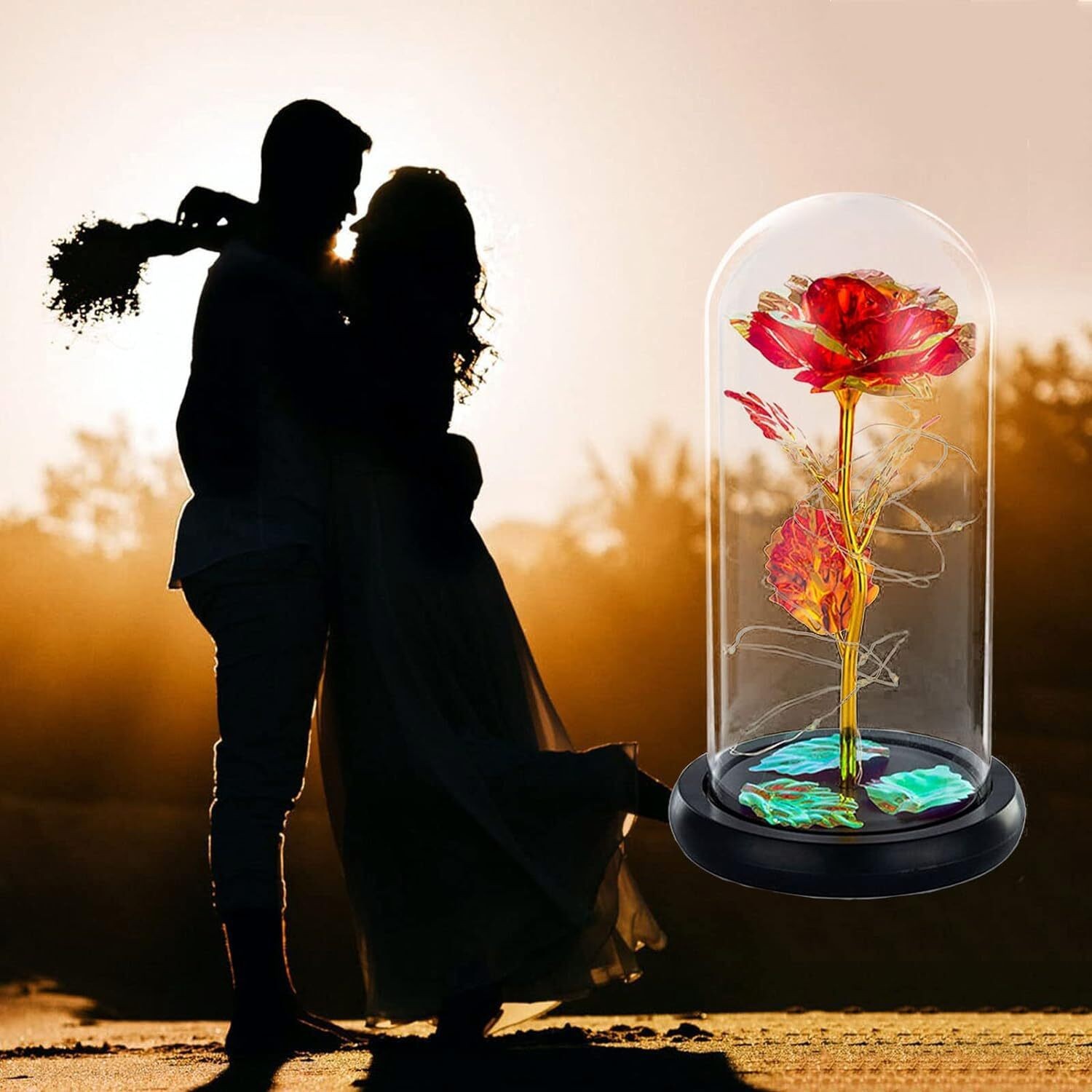 Valentine’s Day Gift Enchanted Eternal LED Rose Flower In Glass Dome LED Light