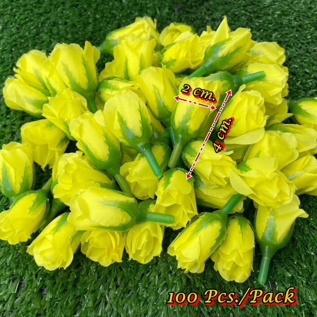 100pcs Rose Head fabric Plastic Artificial Craft Supplies Bulk Decor Size 2×4 cm