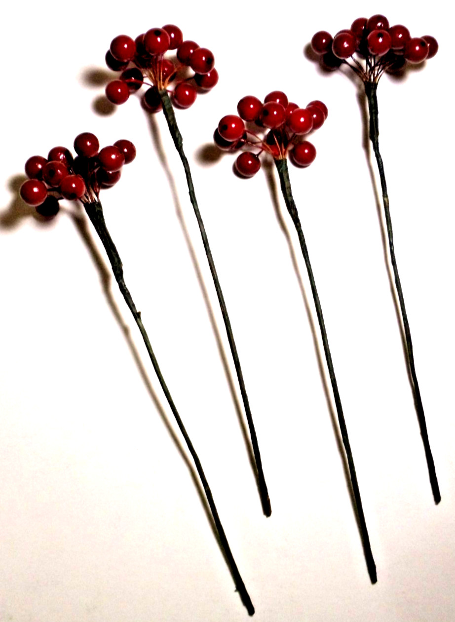 4pc 9″ Holly Berry Sprigs w/14 Red 1/2″ Berries Christmas Decoration Floral Pick