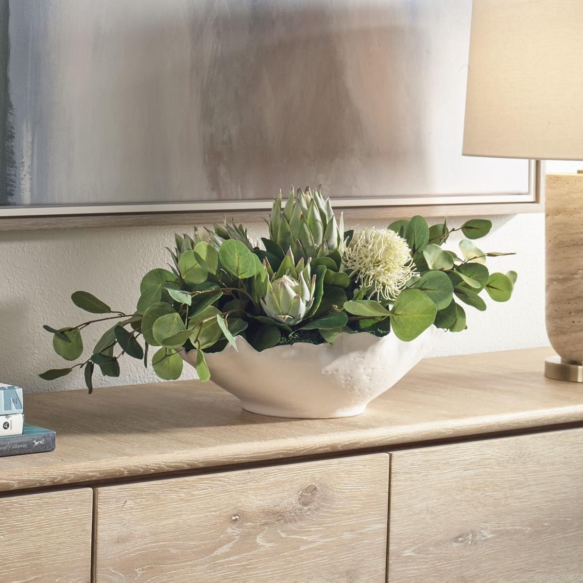 Uttermost 60256 Protea Blooms Off-White and Green Bowl Centerpiece