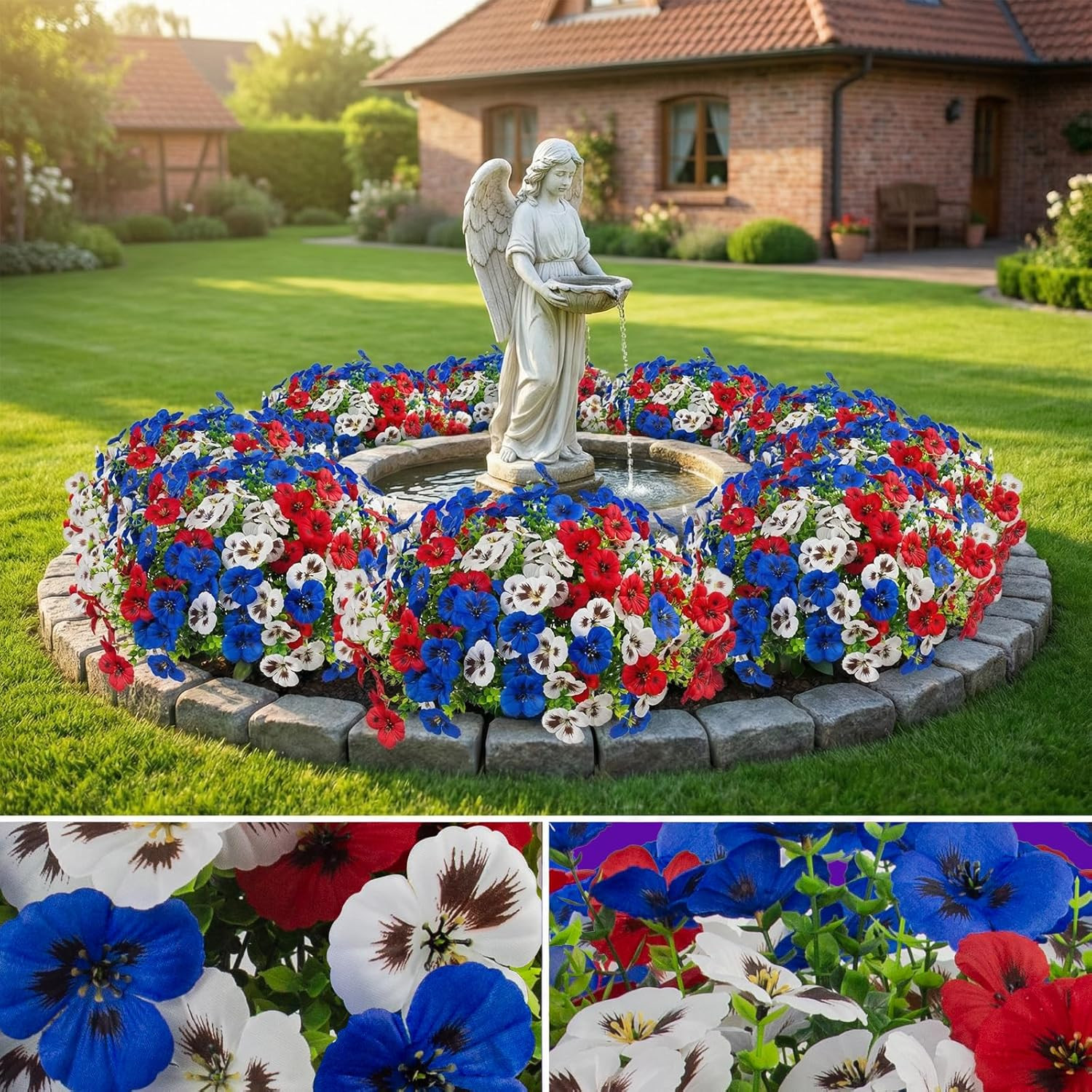 18 Pcs Artificial Fake Pansy Flowers for Outdoor, UV Resistant Faux Silk Pansies
