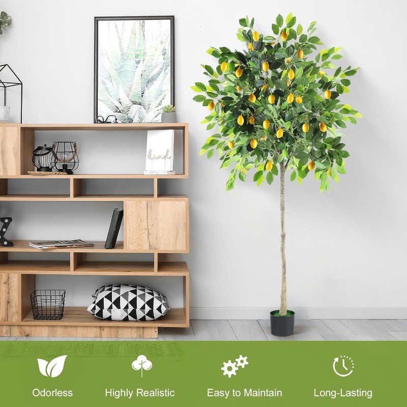 6FT Faux Lemon Tree with Vivid Leaves and Realistic Lemons for Front Porch Decor