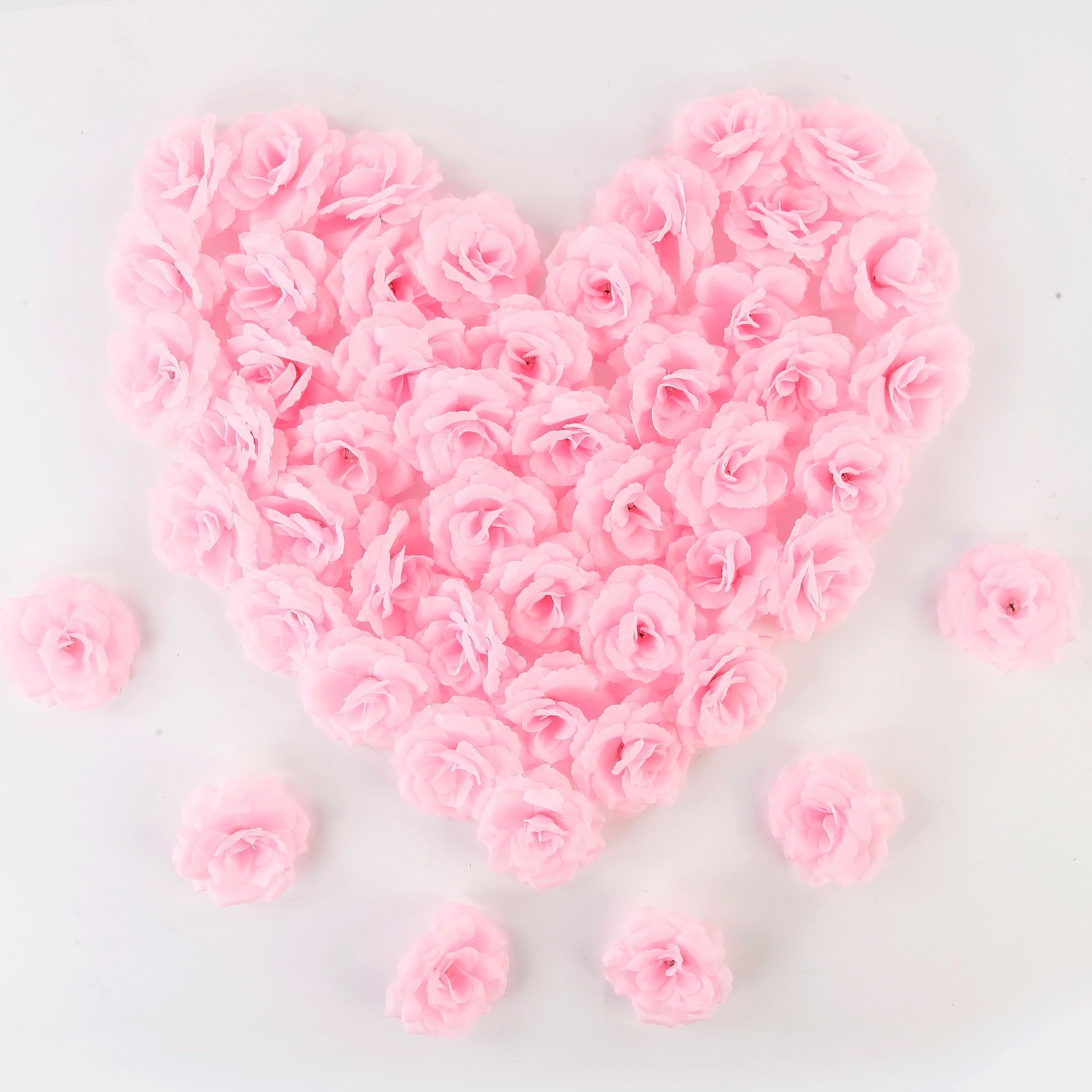 60 Pcs 3.2” Large Pink Roses Artificial Flower Bulk Silk Fake Flower Heads