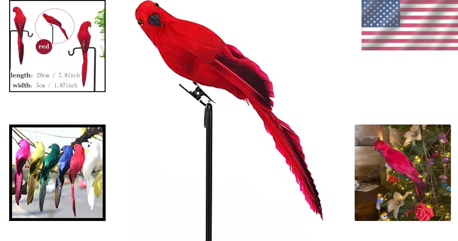 7.8″ Realistic Red Foam Feathered Parrot Clip-On for Costumes & Decor