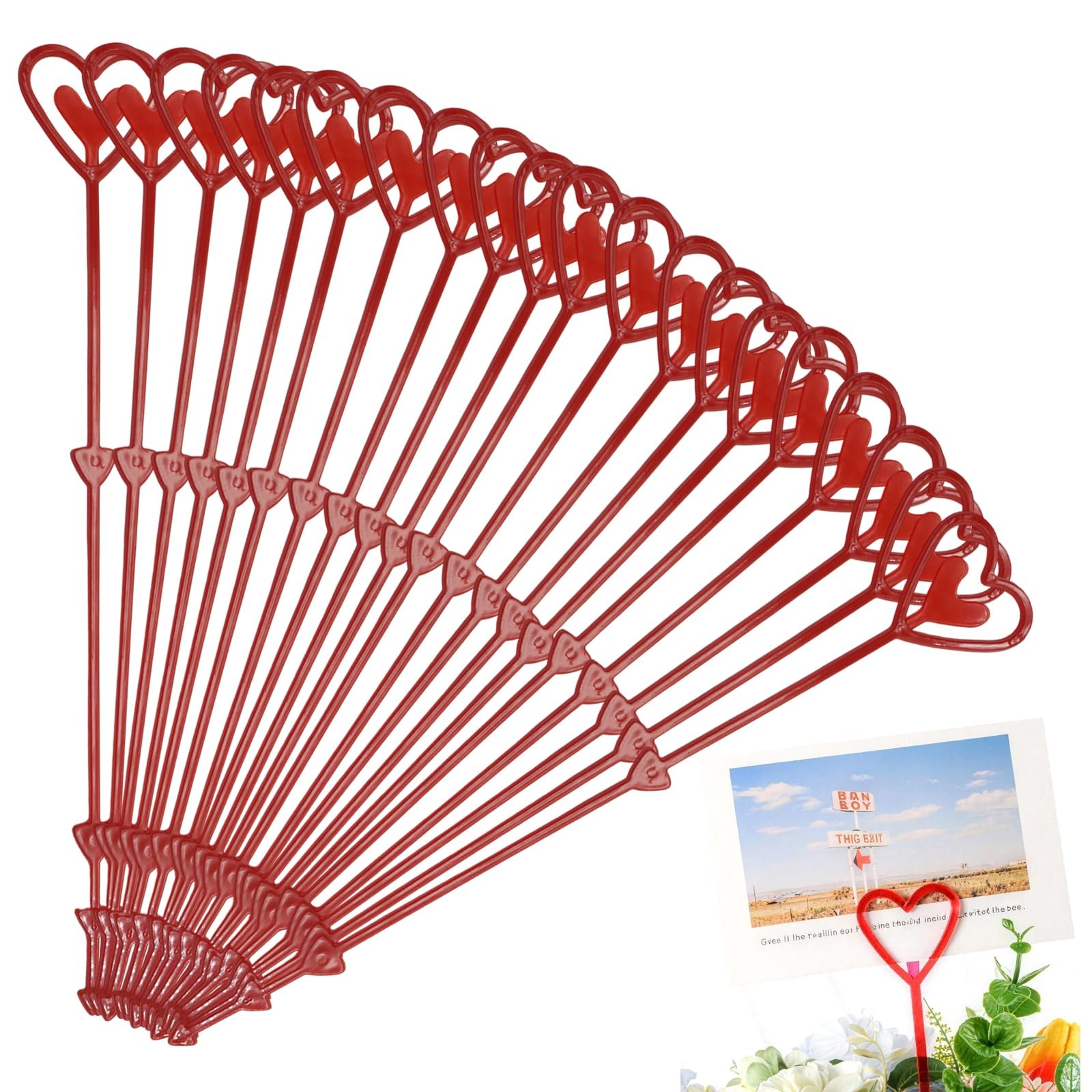 Floral Pick Card Holder, 100 Pack 9.05 Inch Red Heart Shape Plastic Flower Pi…