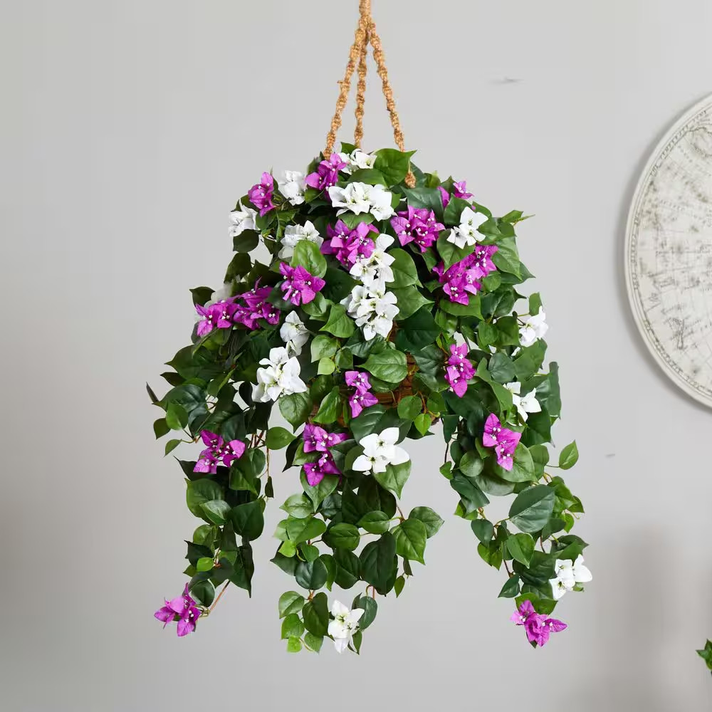 30 In. Indoor Mixed Bougainvillea Artificial Plant Hanging Basket