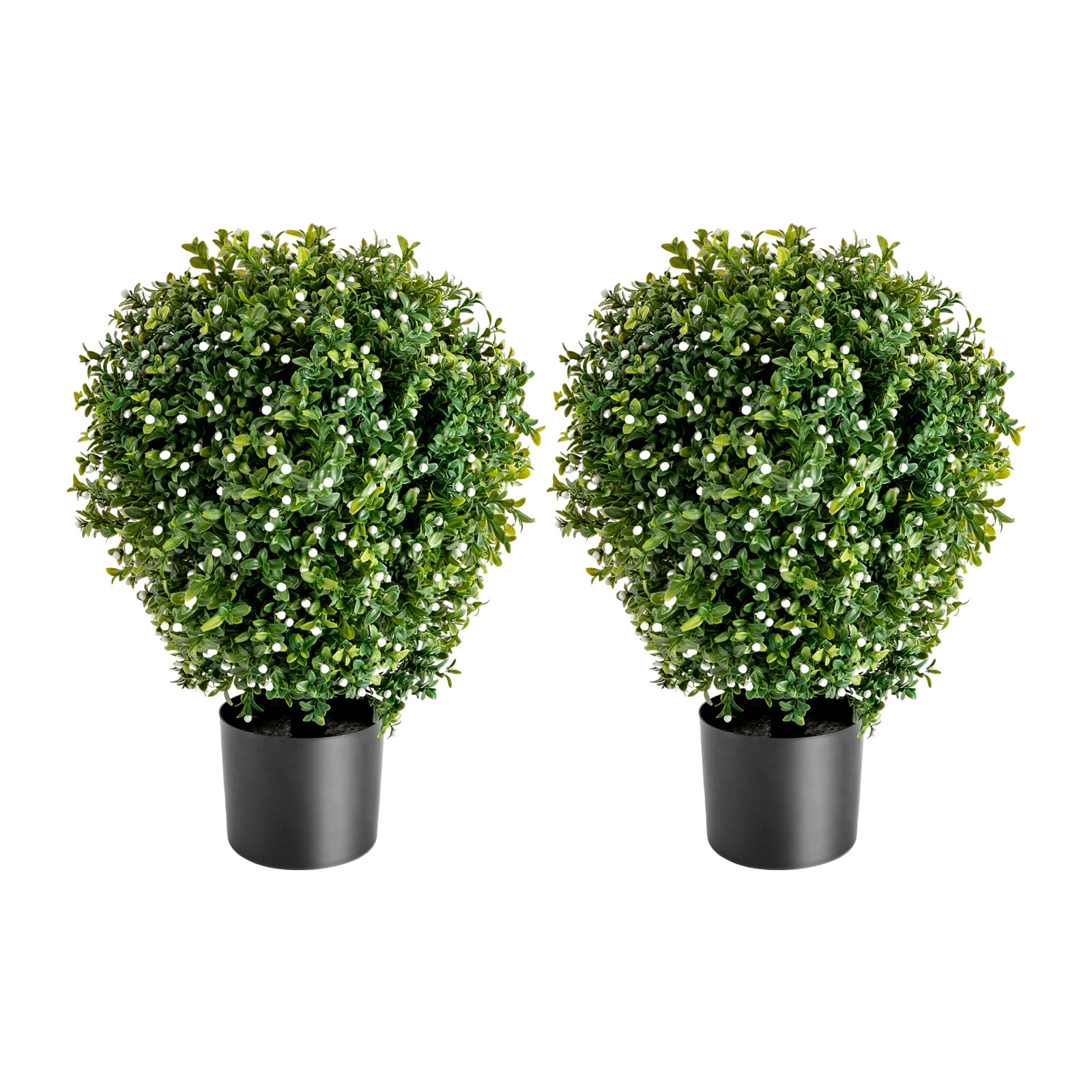 2 Pacs 20″ Tall Green Artificial Boxwood Topiary Ball Tree With White Flowers