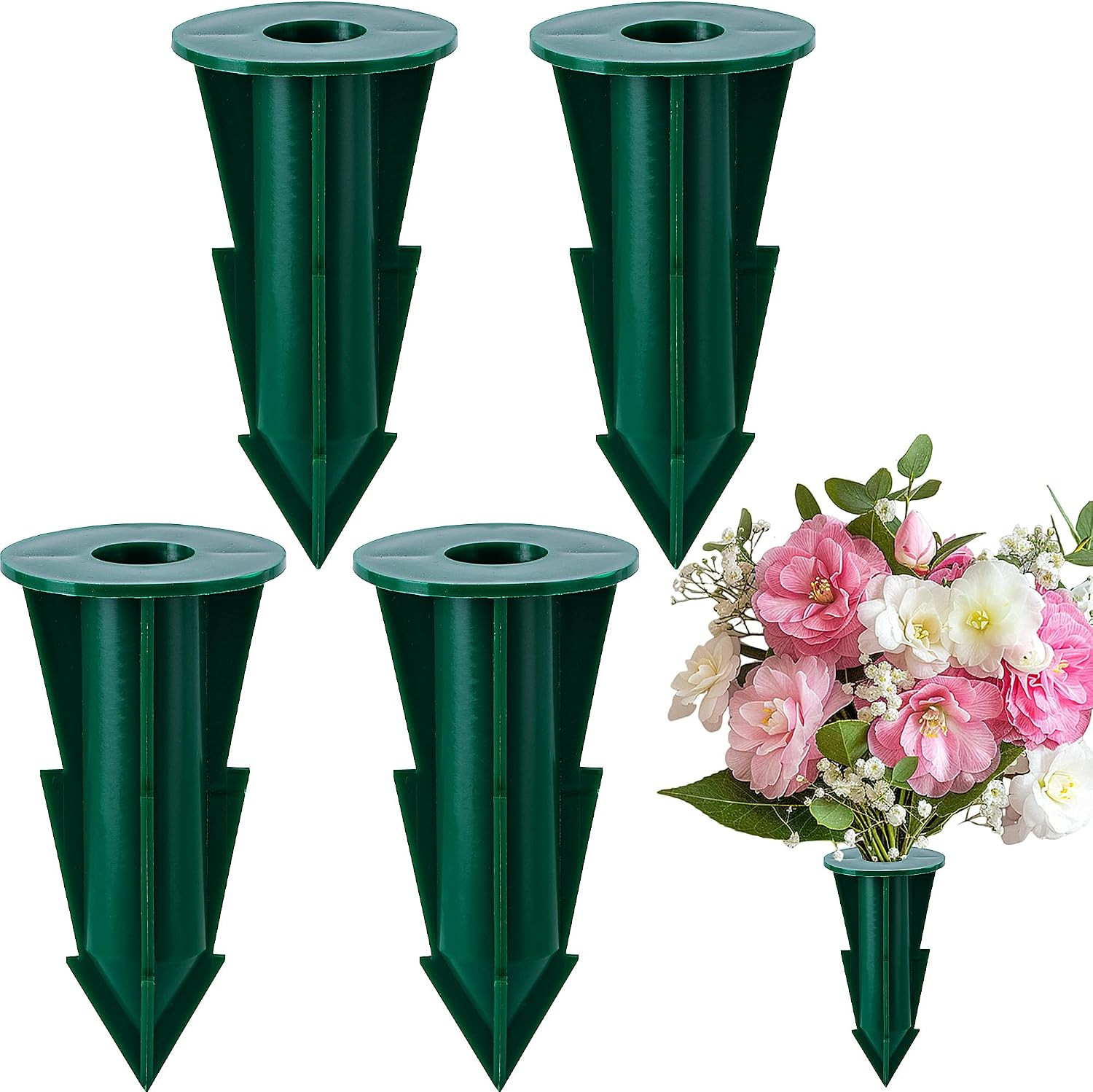 4 Pcs Memorial Artificial Flower Holder, Patio Garden Floral Ground Spikes, Ceme