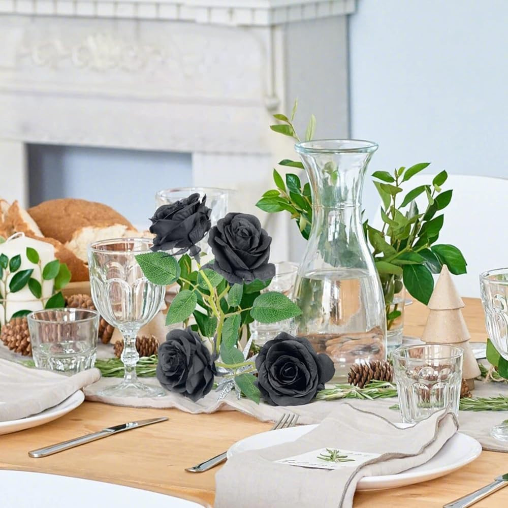 12PCS Artificial Roses Realistic Velvet Silk Flowers Long Stem Faux Flowers Bouq