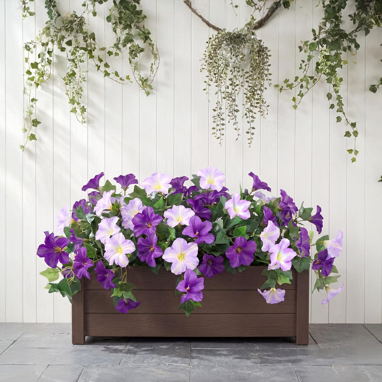 AMORISE 3PCS Hanging Artificial Flowers with Basket, Morning Glory Patio Deco…