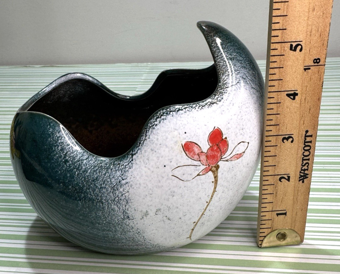 Egg Crack Orchid Succulent Plant Pot Teal Green Floral Ceramic Planter 5.5″