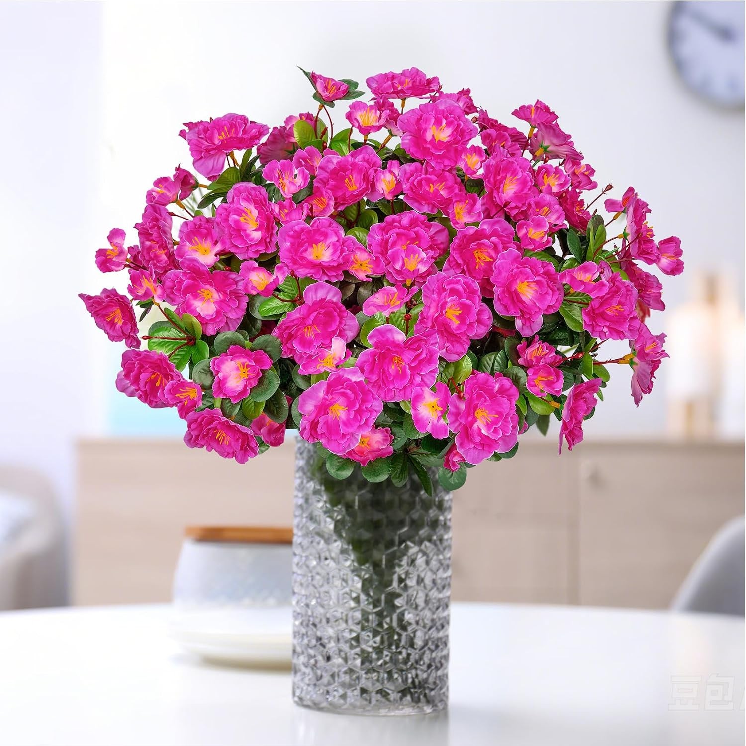 4 Bundles Artificial Camellia Flowers for Outdoors, Fuchsia | Fake silk flowers