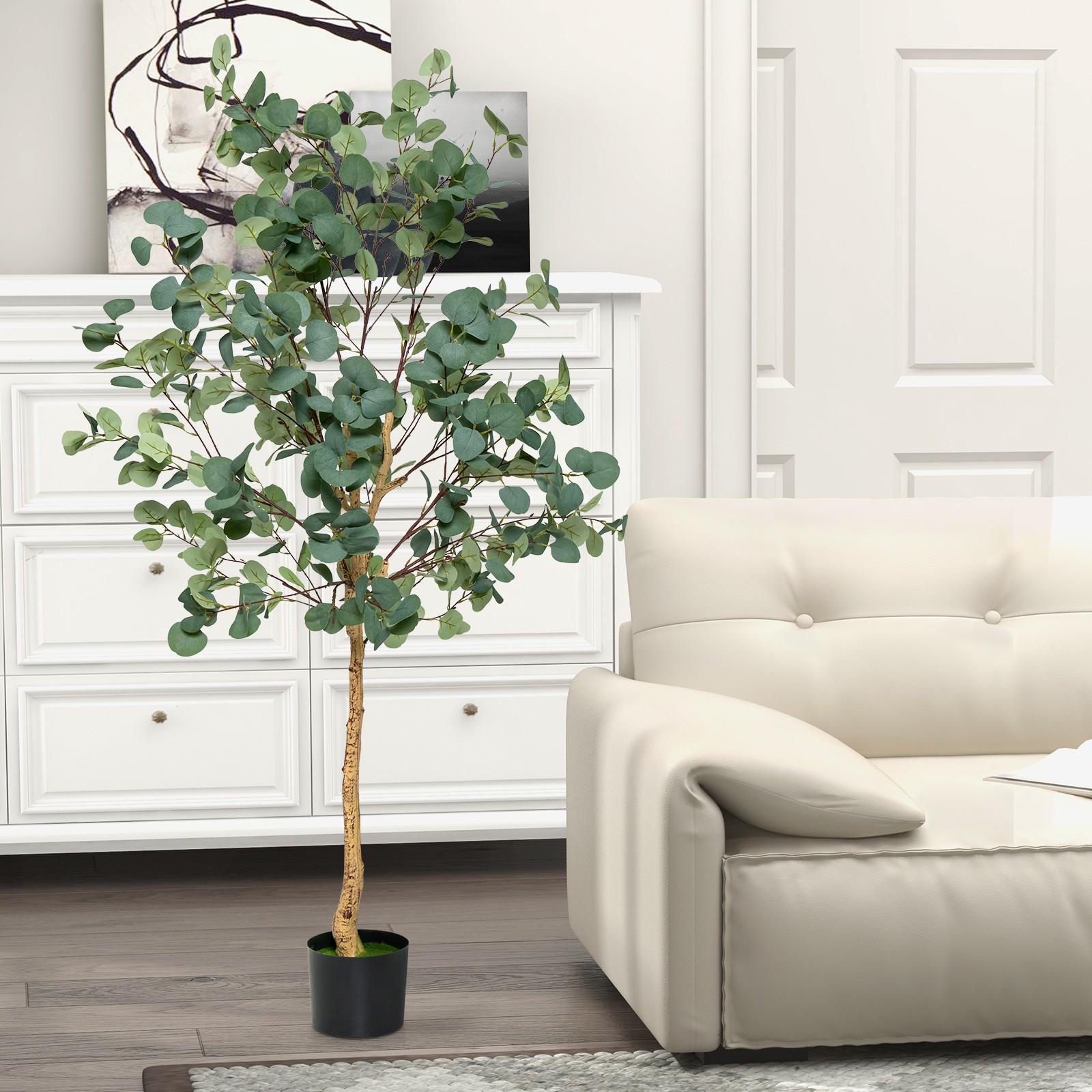 Topbuy 5.5FT Artificial Eucalyptus Tree in Plastic Nursery Pot Tall Fake