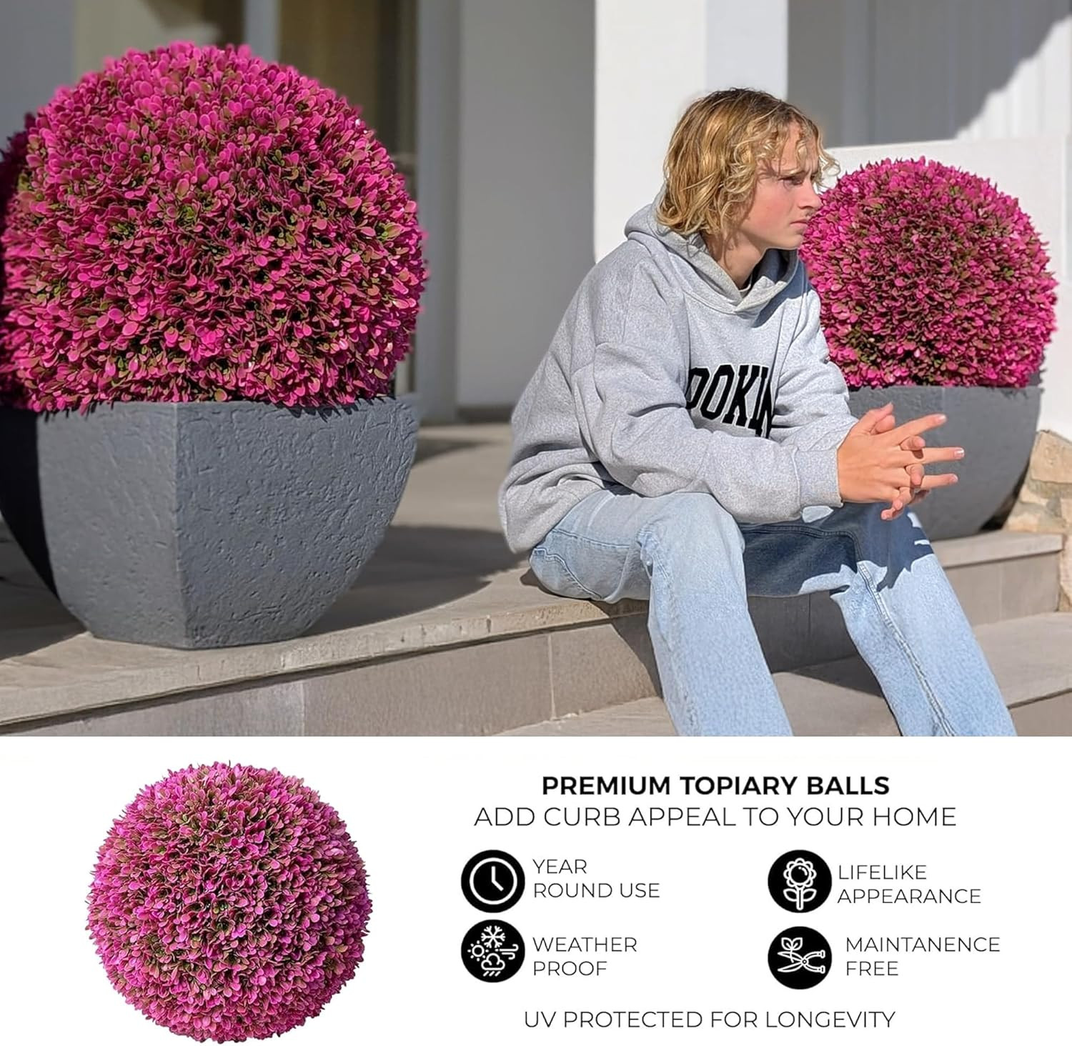 Hot Pink XL Faux Topiary Balls – Set of 2 (23″ Decorative Accent)