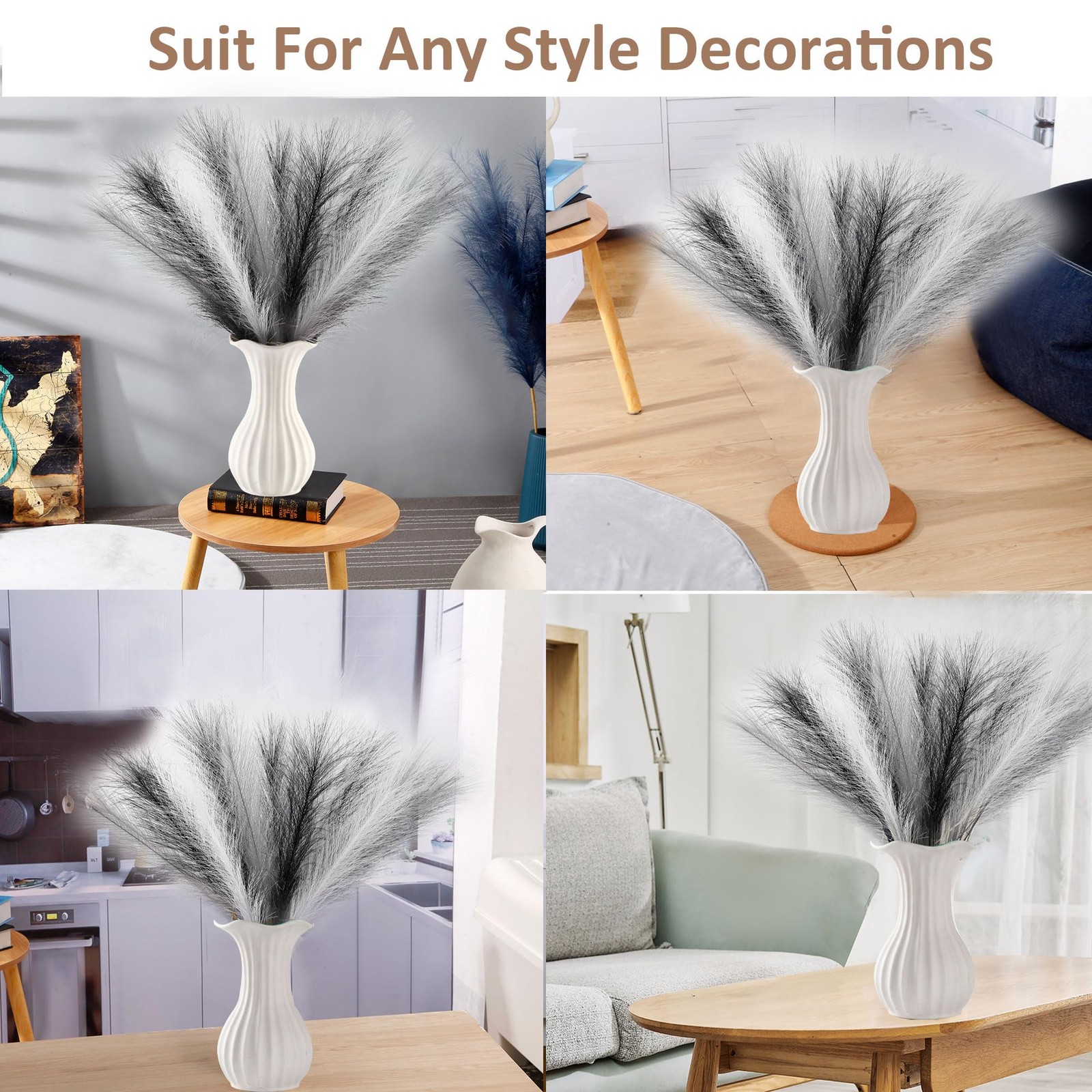 Acfruits 30PCS Black White Gray Faux Pampas 17″ for Boho Vase Filler | Artifi…