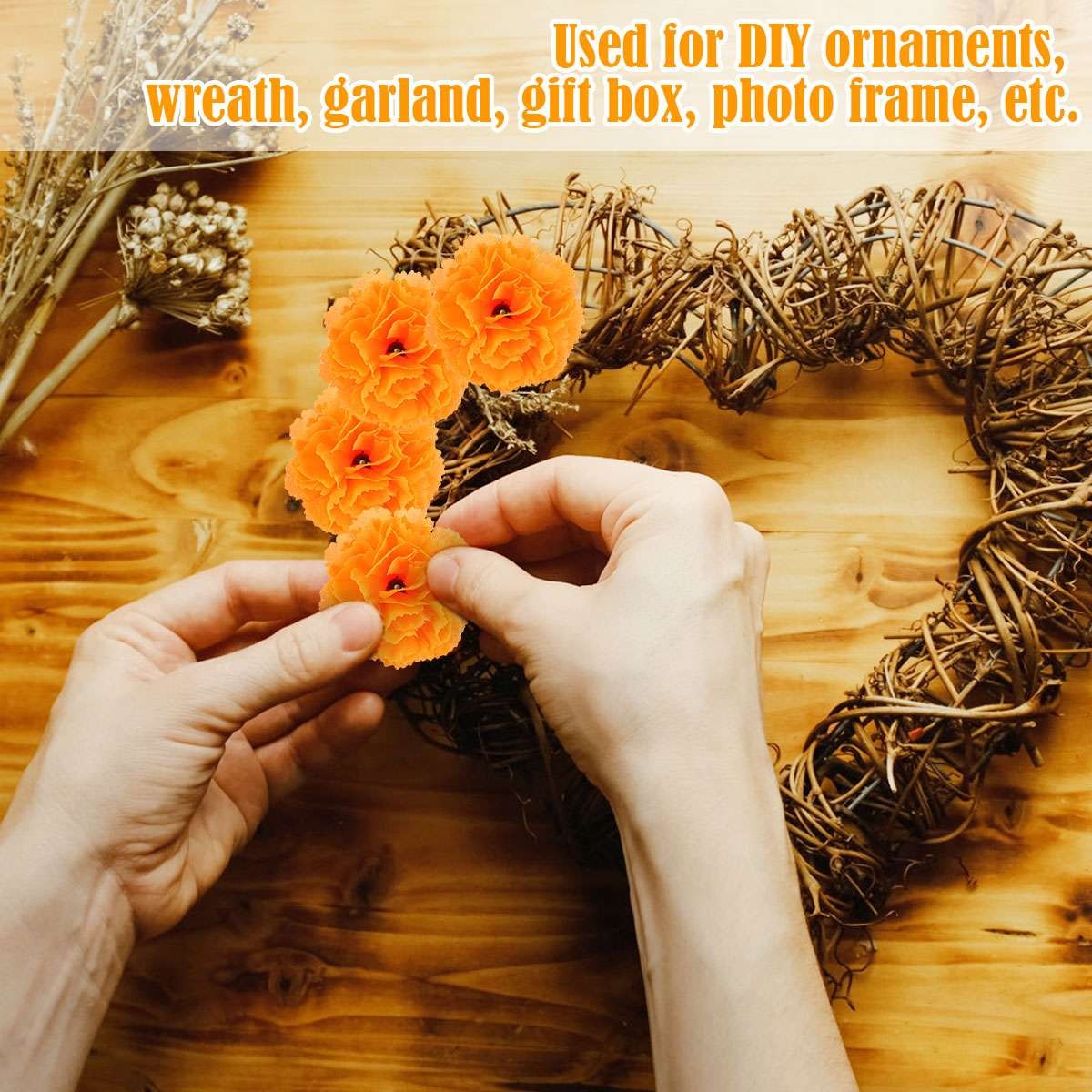 100 Pcs Artificial Marigold Flower, 2 Inch Silk Marigolds Bulk Decor, Orange