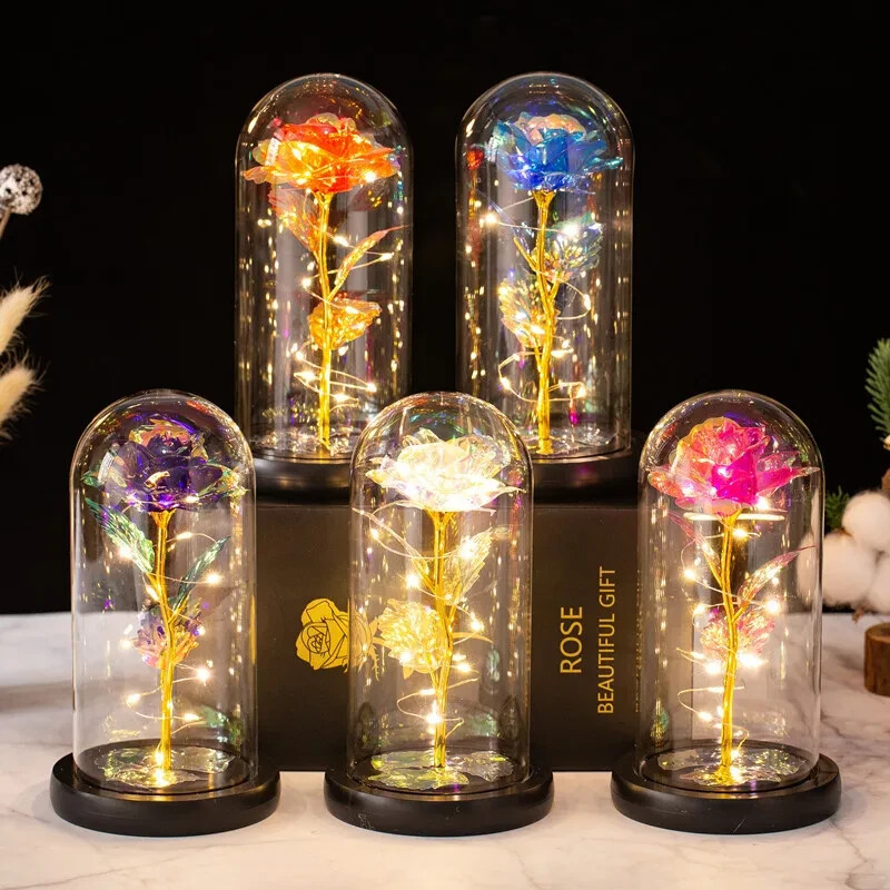 Eternal Forever Rose Flower In Glass Dome LED Light