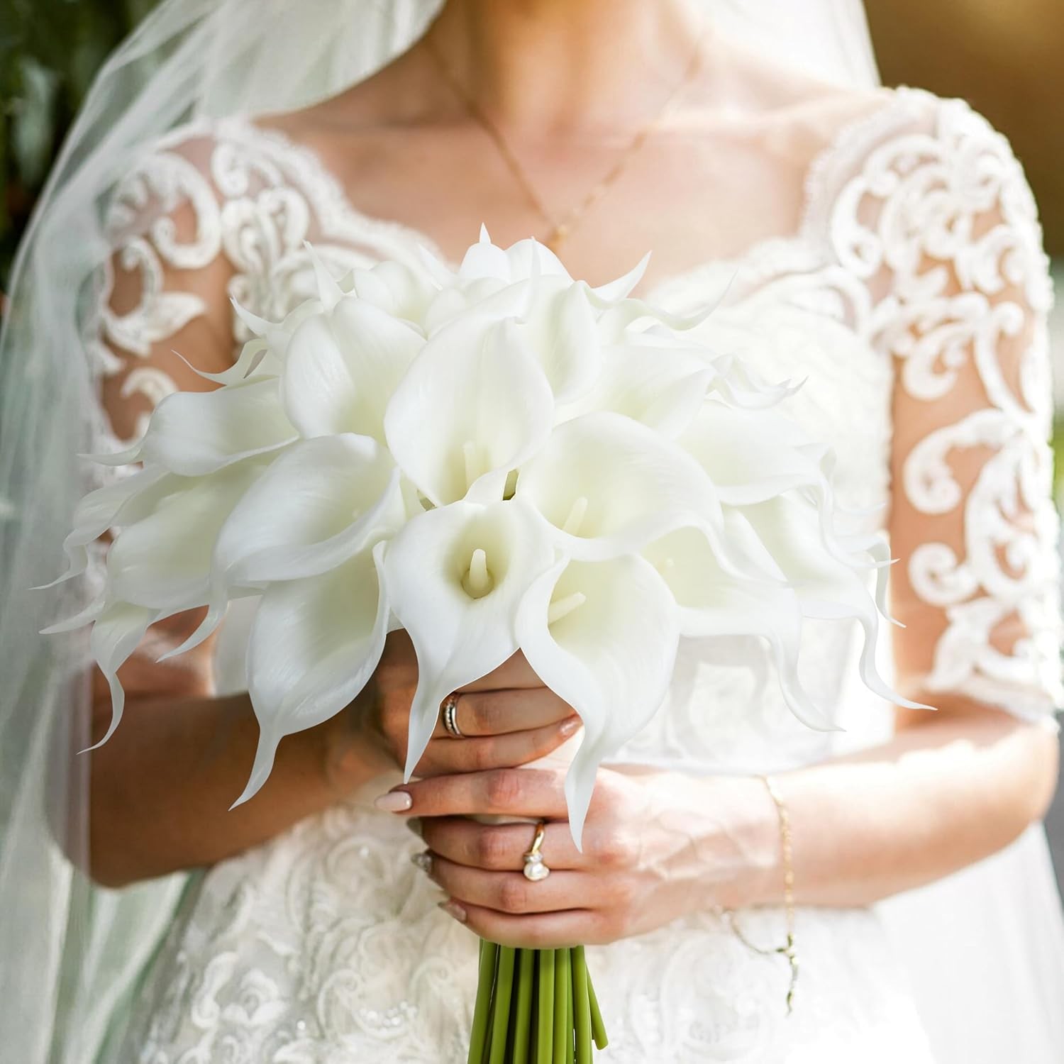 12Pcs White Calla Lily Artificial Flowers for Wedding Bouquet | Faux Real Touch