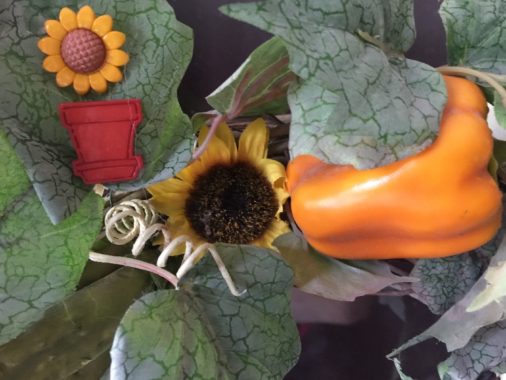 Chili Pepper Sunflower Ladybug Peapod Watering Can Seeds Wreath 16″ by 5″ Deep