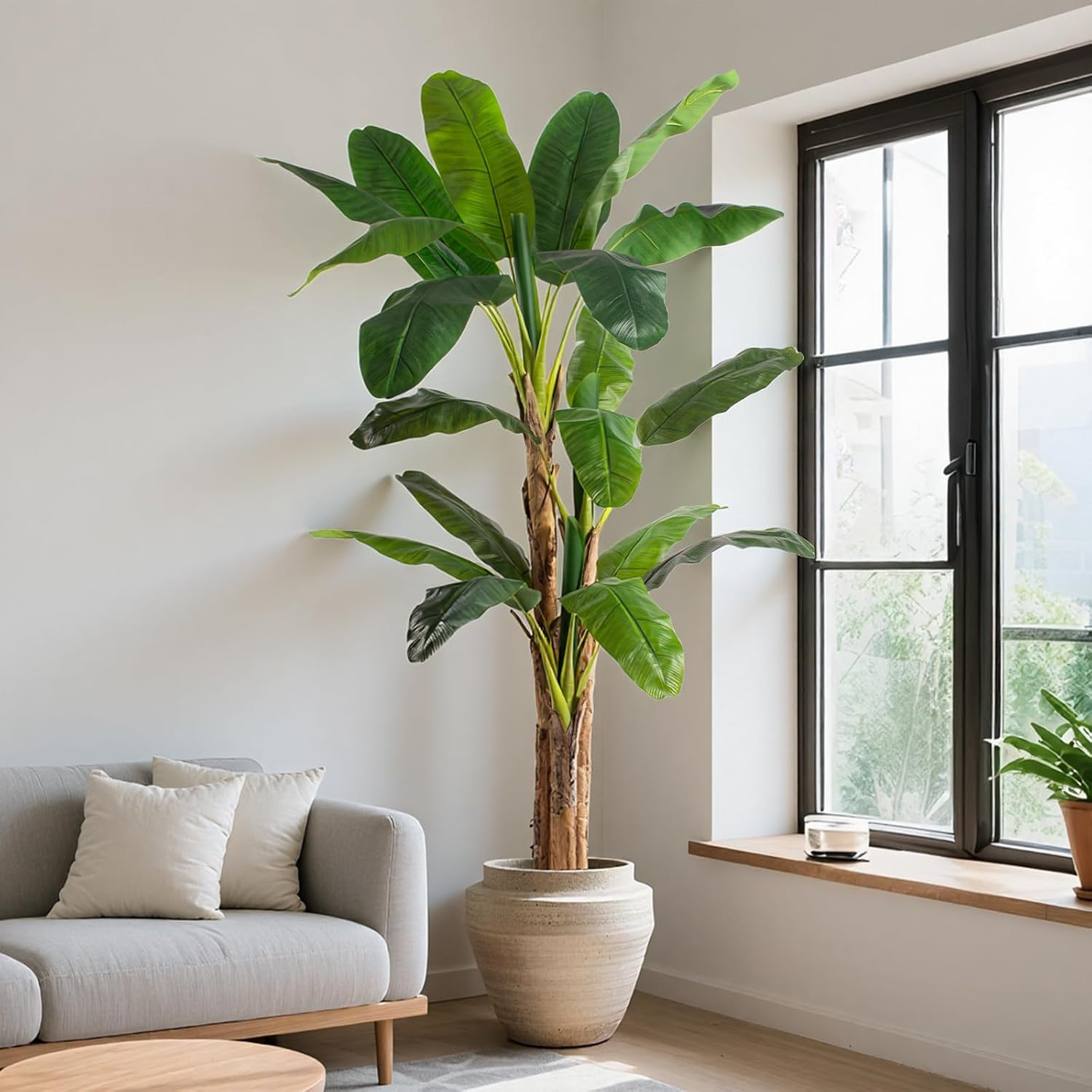 7Ft Extra Tall Artificial Banana Tree, Fake Banana Leaf Plant with 19 Faux Banan
