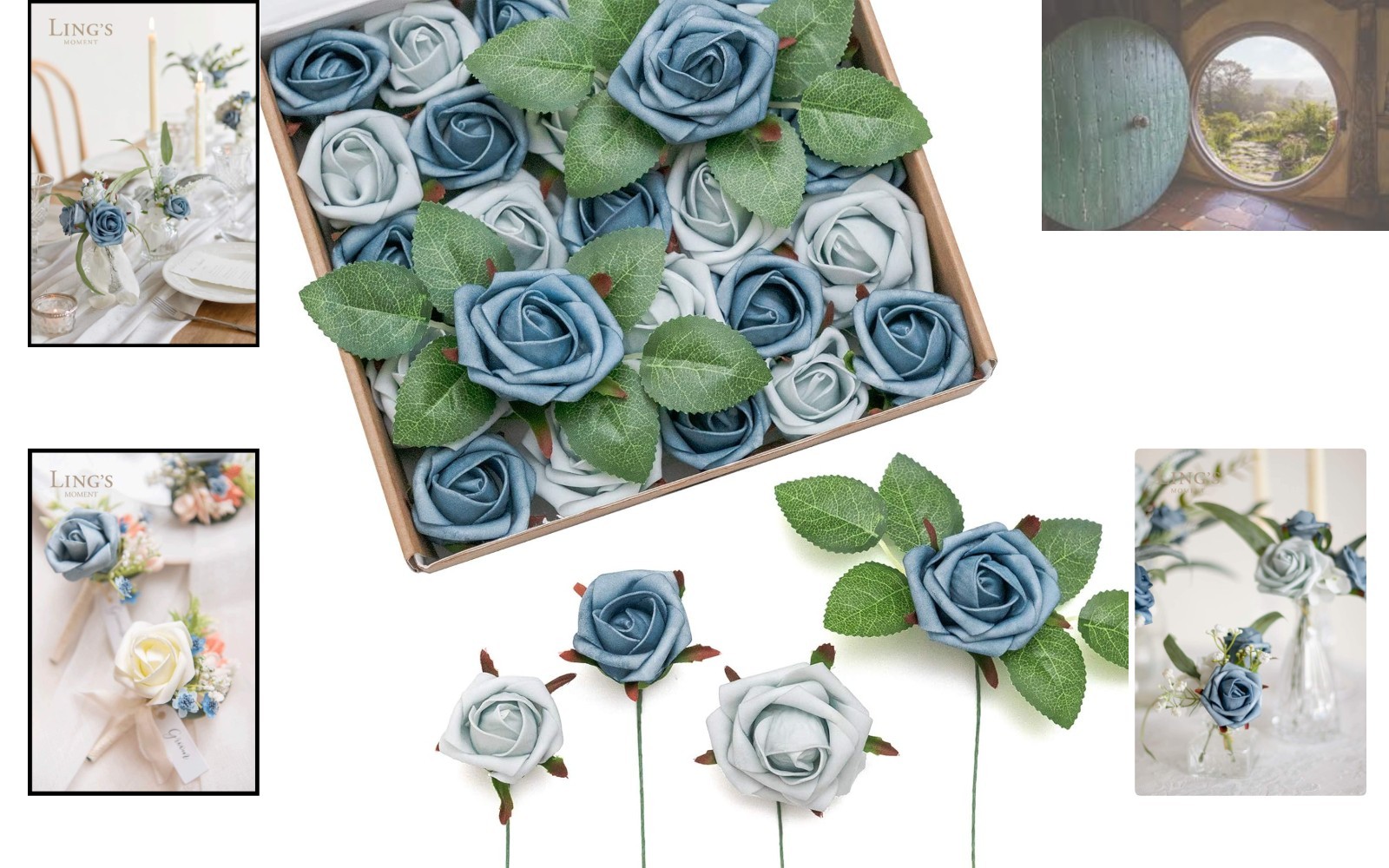 24-Piece Artificial Rose Pack in Dutch Blue for Elegant Wedding Arrangements