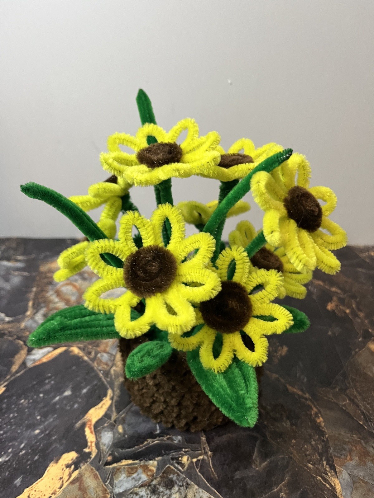 Yellow Sunflower Bouquet in Pot – Pipe Cleaner Flowers, Handmade Gift