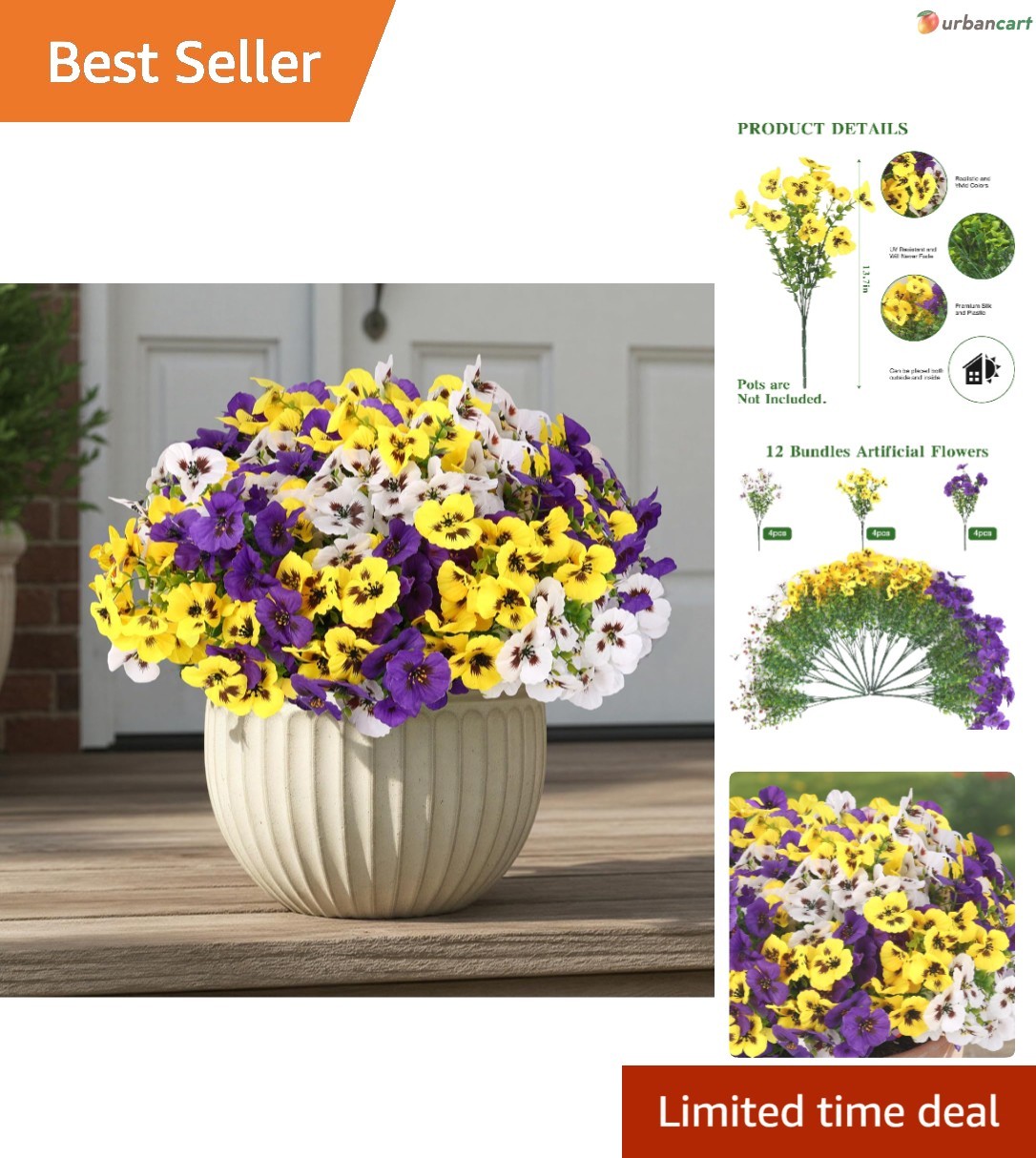 Vibrant Artificial Pansy & Eucalyptus Flowers – 12 Bundles for Indoor & Outdo…