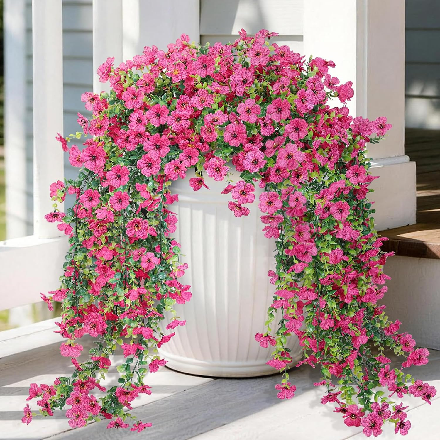 Artificial Hanging Flowers for Outdoors Faux Plants Spring Porch Decor, 2 Pcs