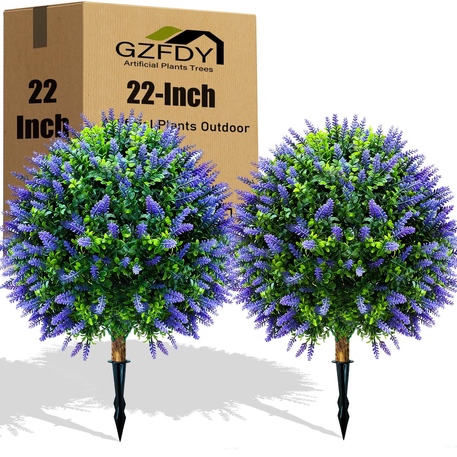Artificial Lavender Topiary Trees (2-Pack) – 30″ UV Resistant Fake Plants wit…