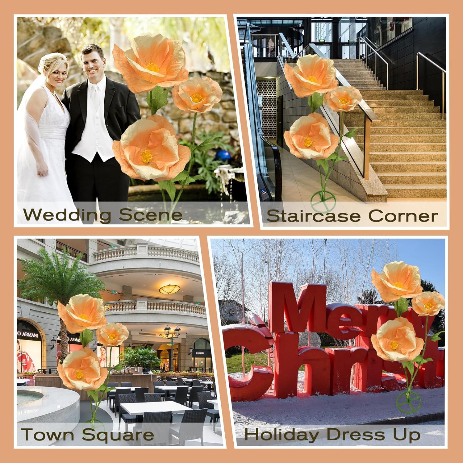 Giant 3PCS Faux Flowers Set – 80″ Waterproof Decor for Home & Events