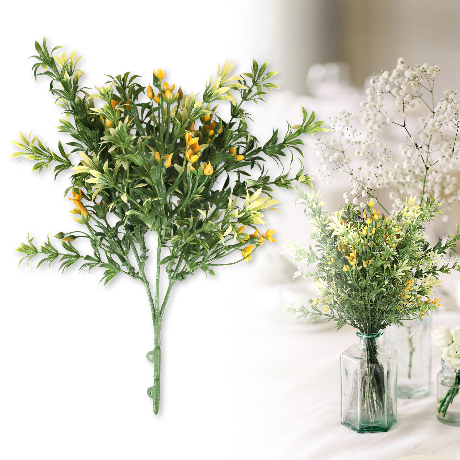 Patio Artificial Flowers 10.5″ Fake Plants Bushes Adjustable Outdoor Light Green
