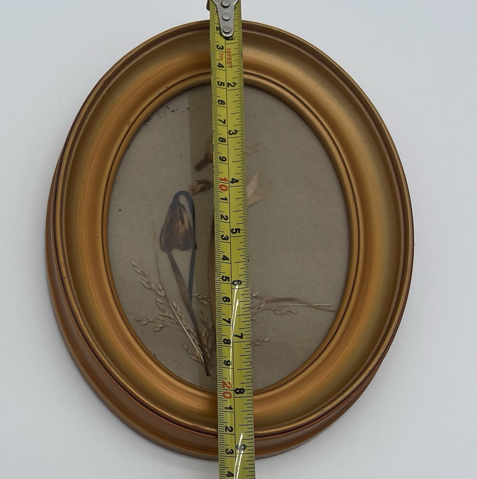 Vtg Dried/Pressed Flowers In Oval Frame Wall Hang Gold Frame 9”x7” Cottagecore