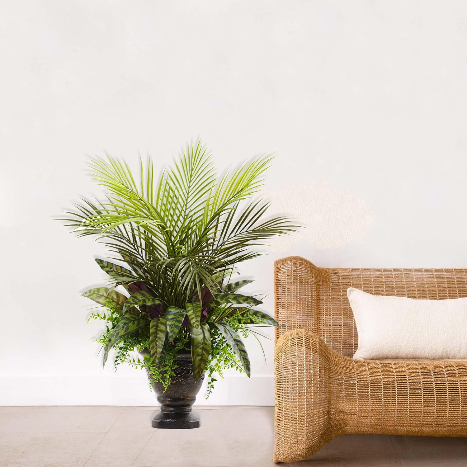 27In. Mixed Areca Palm, Fern & Peacock with Planter
