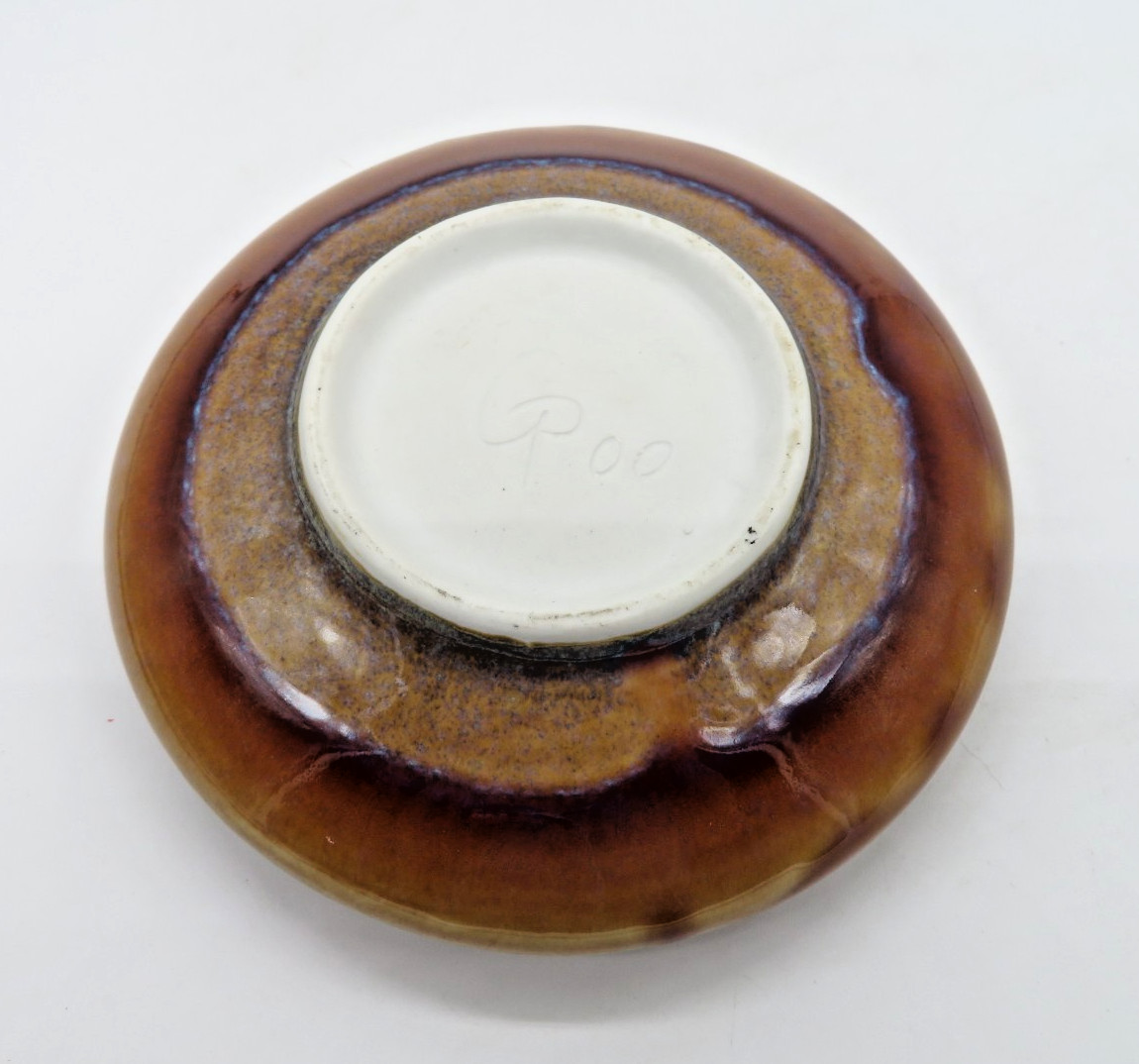 Vintage Ceramic Round Ikebana Flower Vase with Frog Brown Glaze Carved pattern