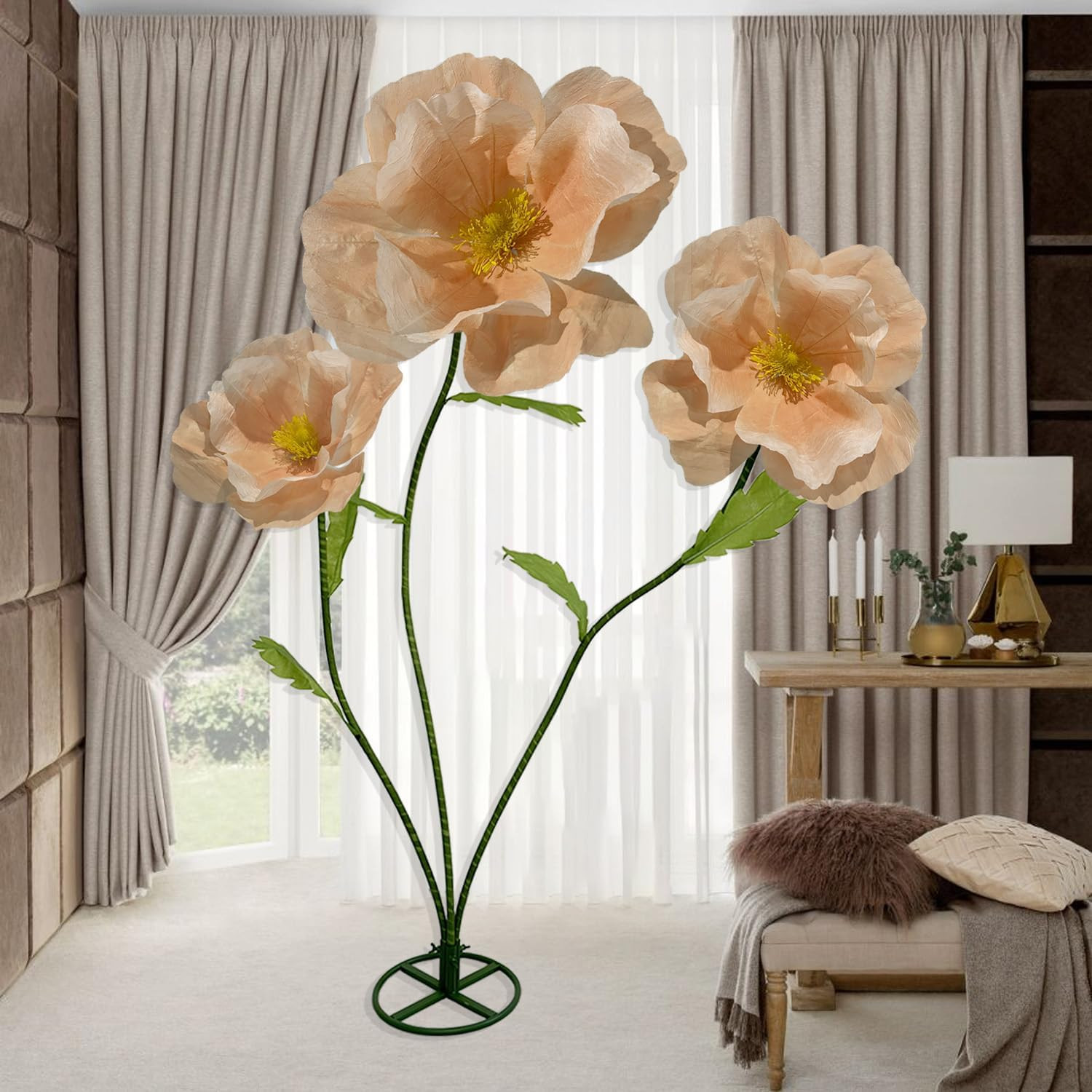 Large Giant Artificial Flowers – 3Pcs Light Orange Decor for Events & Parties