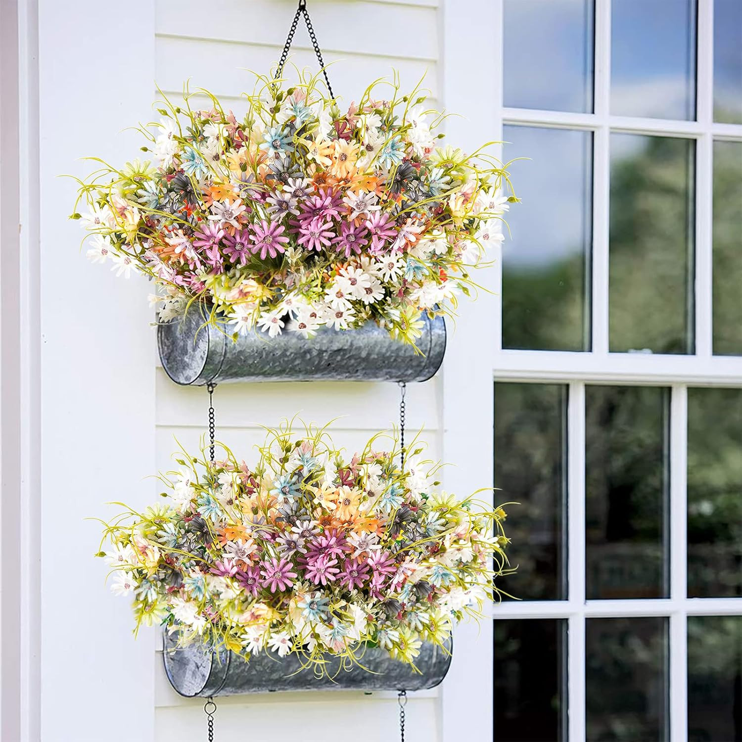 6 Bundles Wildflowers Artificial Flowers Outdoor Fake Daisy UV Resistant Silk Wi
