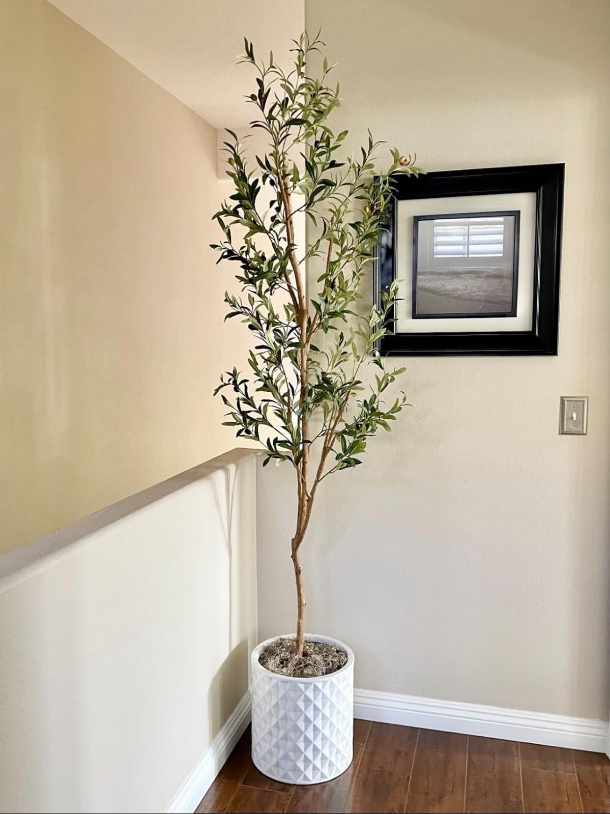 7ft Olive Minimalist Artificial Tree with Natural Trunk Home Decor. Retail $149